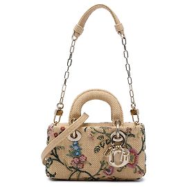 Dior Beige Micro Floral Embroidered Raffia Lady D Joy