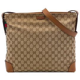 Borsa a tracolla Gucci in tela GG beige con fascia Web