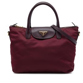 Bolsa Satchel Prada em Tessuto com acabamentos em Saffiano vermelho