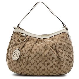 Borsa a tracolla Gucci Sukey in tela GG beige