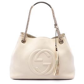 Gucci Soho Chain Tote aus weißem Kalbsleder, Medium
