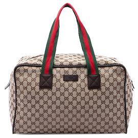 Gucci Duffle Bag aus beigem GG Canvas mit Web-Streifen