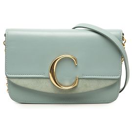 Clutch C con catena Chloé in pelle di vitello e camoscio blu