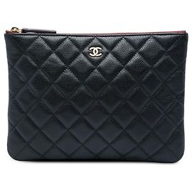 Chanel Black Small Quilted Caviar O Case Clutch