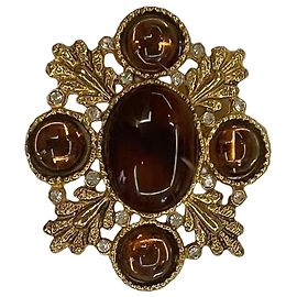 Autre Marque Spilla Vintage Stile Barocco Dorata Pietre Ambra e Cristalli