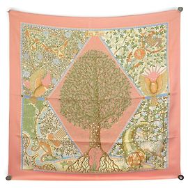 Hermès LENÇO HERMES AXIS MUNDI CHRISTINE HENRY SEDA ROSA CARRE 90 CM