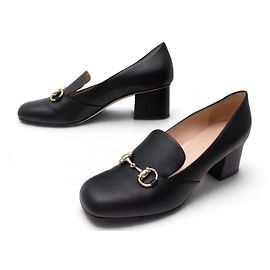 GUCCI PUMPS 466701 HORSEBIT BLOCK 37.5 IT 38.5 FR SCHWARZES LEDER MORS SHOES