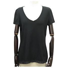 NUEVA CAMISETA CHANEL P41322K03045 TOP CUello EN V CON GALÓN DE ALGODÓN NEGRO M 40 TOP