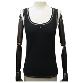 NUOVO TOP CHANEL NERO 38 M LOGO CC IN COTONE E CASHMERE