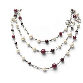NEU CHANEL SAUTOIR COLLIER BORDEAUX PERLMUTTER CC LOGO STRASS