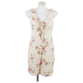 Philosophy di Alberta Ferretti Vestido Corto Floral de Algodón Beige