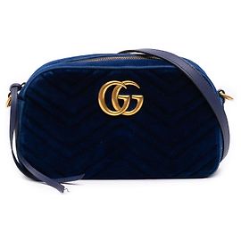 Borsa a tracolla Gucci Small GG Marmont Matelasse in velluto blu