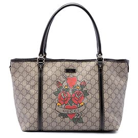 Tote Gucci Medium GG Supreme Tattoo Heart Joy Beige