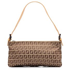 Borsa a Spalla Pochette Fendi Zucchino Canvas Marrone
