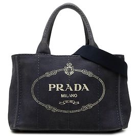 Borsa Tote Satchel Prada Small Canvas Canapa Logo Blu