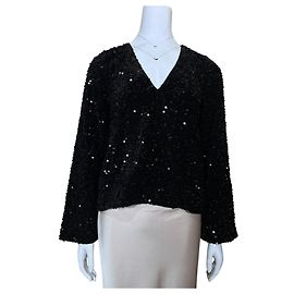 Top Sézane in paillettes nere scollo a V