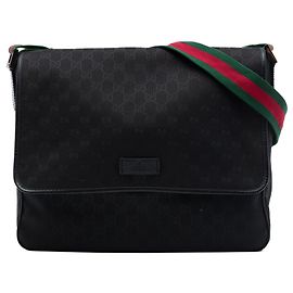 Borsa a tracolla con patta Gucci GG Canvas Web nera