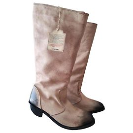 Stivali Diesel in Pelle Beige Alti