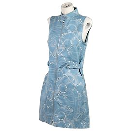 Hermès Éperon d'Or Finesse Kurzes Kleid mit Reißverschluss - Arctic Blue