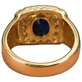 Autre Marque Anel de ouro amarelo com safira e diamantes