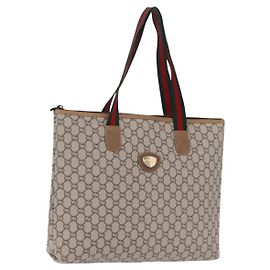 GUCCI GG Plus Supreme Web Sherry Line Tote Bag PVC Beige Gold