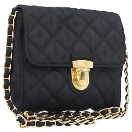 PRADA Bolsa de Ombro com Corrente Nylon Black Gold