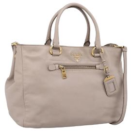 PRADA Sac Cabas en Cuir 2 voies Gris Or
