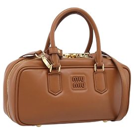 Miu Miu Arkady Hand Bag Leather 2way Brown Gold