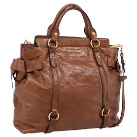 Miu Miu Matelasse Hand Bag Vitellolux 2way Brown Gold