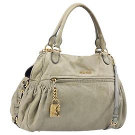 Miu Miu Hand Bag Leather 2way Beige Gold