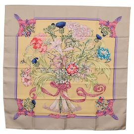 Hermès HERMES Carre 90 Scarf  LES TAMBOURS  Silk Yellow