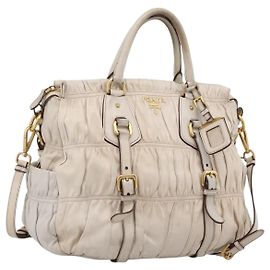 PRADA Gathered Handtasche Leder 2way Beige Gold