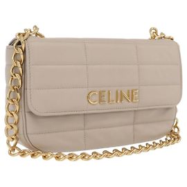 Céline CELINE Bolso de hombro con cadena de piel beige tono dorado