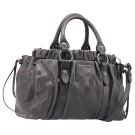 Miu Miu Hand Bag Leather 2way Gray Silver