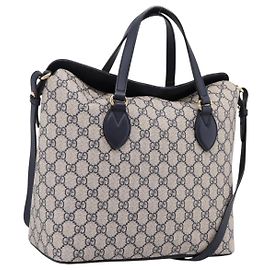GUCCI GG Supreme Hand Bag PVC 2way Navy Gold Tone 429147