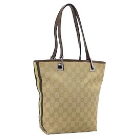 GUCCI GG Canvas Sherry Line Tote Bag Beige Silver 31244