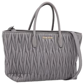 Miu Miu Matelasse Hand Bag Leather 2way Gray Gold Tone