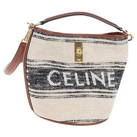 Céline CELINE Teen Bucket 16 Shoulder Bag Canvas 2way Beige Gold