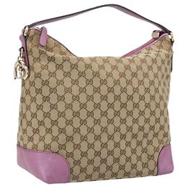 GUCCI GG Canvas Shoulder Bag Beige Gold 269958