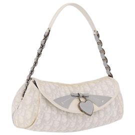 Christian Dior Trotter Canvas Romantic Chain Bag PVC White Silver