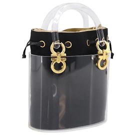Salvatore Ferragamo Gancini Hand Bag Plastic Clear Gold Tone