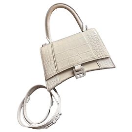 Borsa Balenciaga Hourglass in pelle goffrata effetto coccodrillo off-white