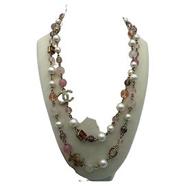 Chanel Collana Lunga Perle Sintetiche Rosa e Bianche Autunno 2007