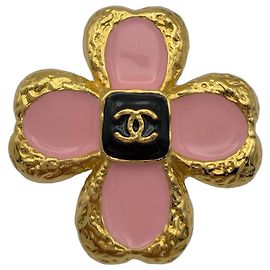 Spilla Chanel Vintage Fiore Rosa e Logo CC Dorato