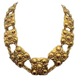 Chanel Collar Cuadrado Martillado Años 1980 Bañado en Oro