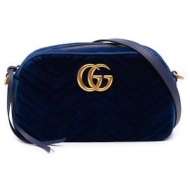 Gucci Borsa a tracolla Small GG Marmont Matelassé in velluto blu
