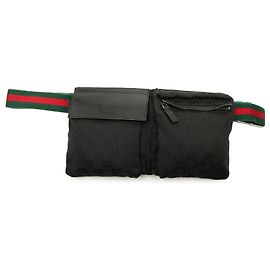 Bolsa de cintura Gucci Black GG Canvas Web com bolso duplo