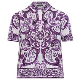 Dolce & Gabbana Polo de seda com estampa "Majolica"