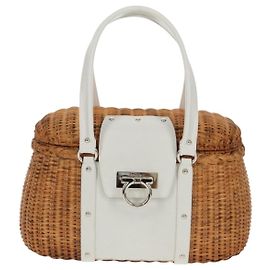 Cesto Salvatore Ferragamo Basket Gancini in pelle e vimini