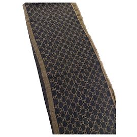 Cachecol Gucci GG Monogram em Lã e Seda - Azul Marinho
